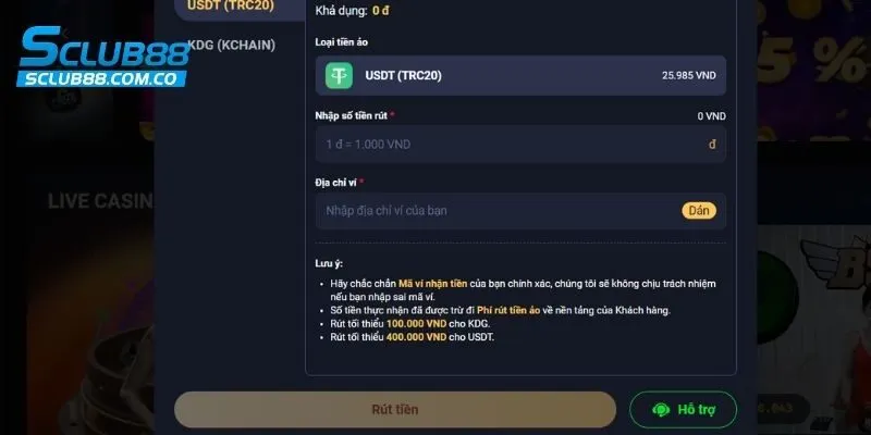 Điều kiện cơ bản cần nắm khi rút tiền SCLUB88